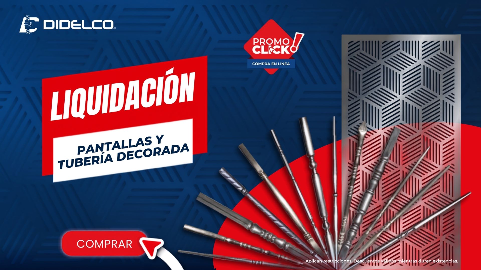 liquidacion de pantallas metalicas y tuberia decorada en didelco